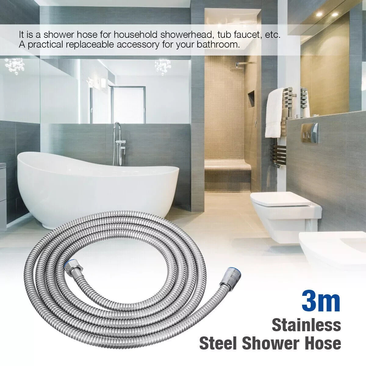 10FT Shower Head Hose Handheld Extra Long Stainless Steel Bathroom Flexible Tube