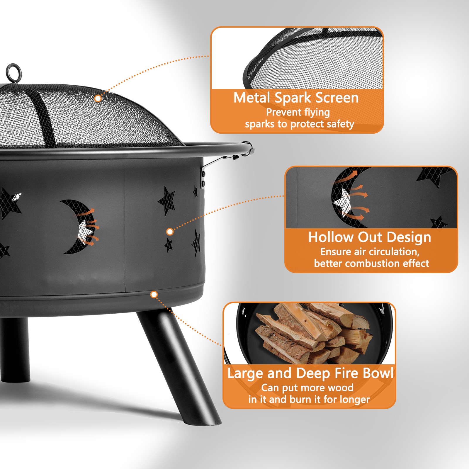 Wood Burning Fire Pit Outdoor Heater Backyard Patio Deck Stove Fireplace Bowl
