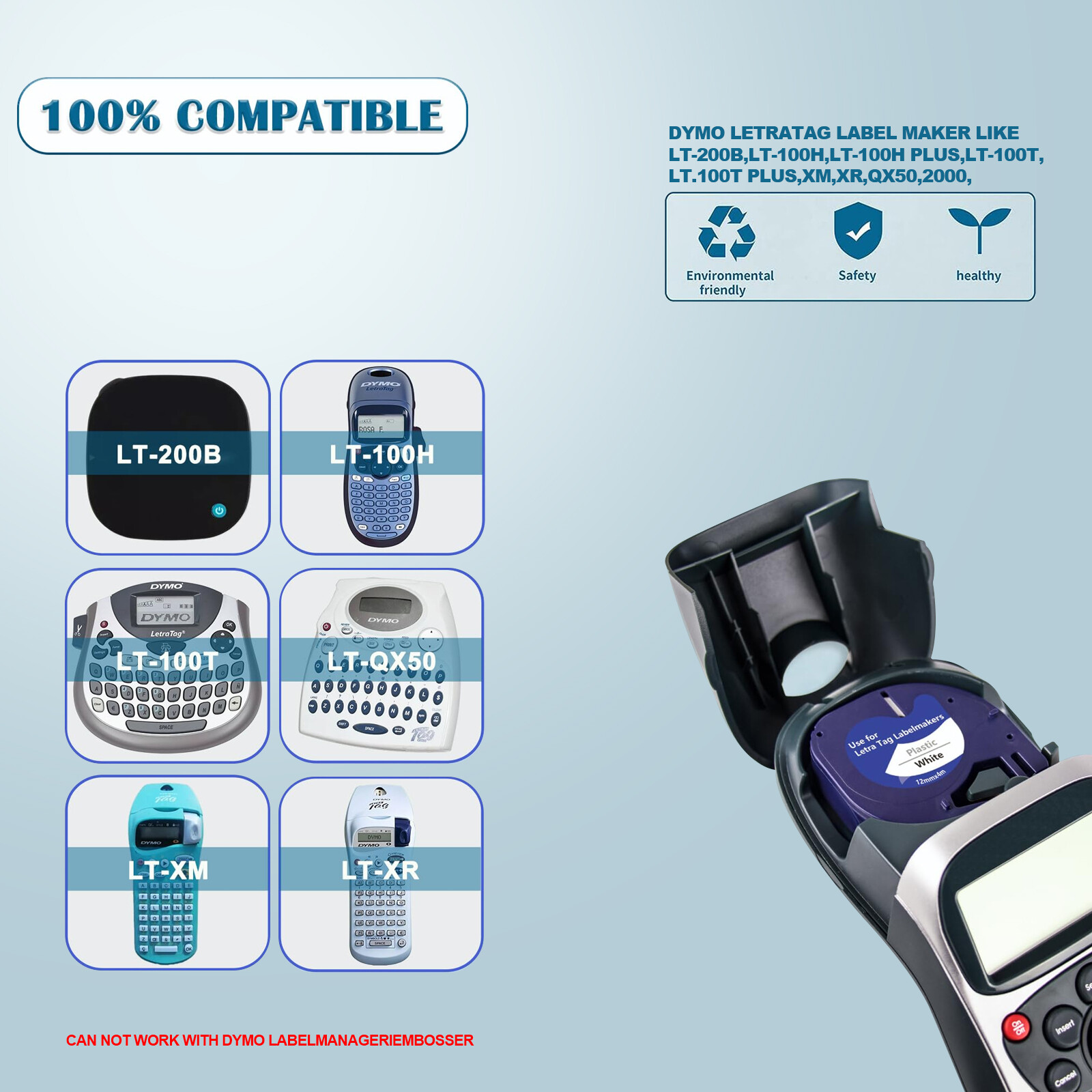 5PK Dymo Letratag Refill 91331 91330 White Plastic Label Tape 12mm LT-100H 1/2"