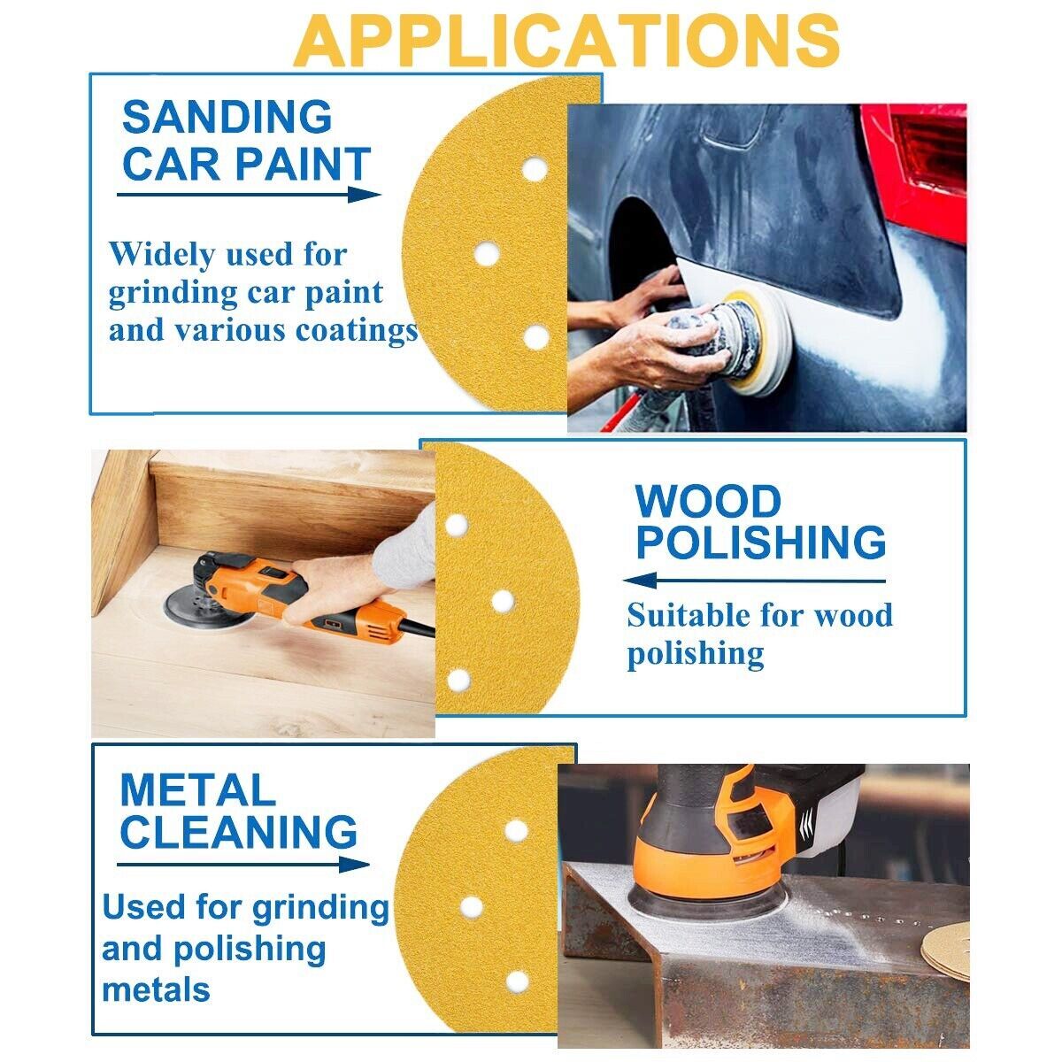 50/100PCS 6 inch Hook Loop Sanding Discs 80 120 180 Grit 6-Hole Sander Sandpaper