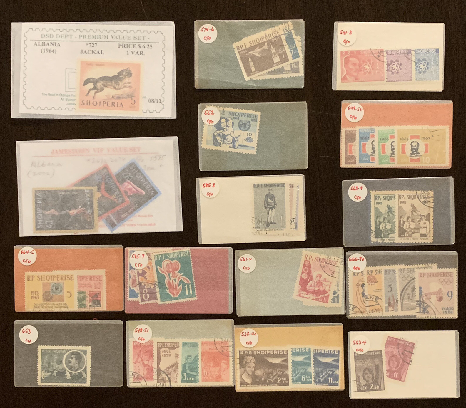ALBANIA LOT OF STAMPS IN GLASSINES MINT, USED, CTO, SHORT SETS AND MORE