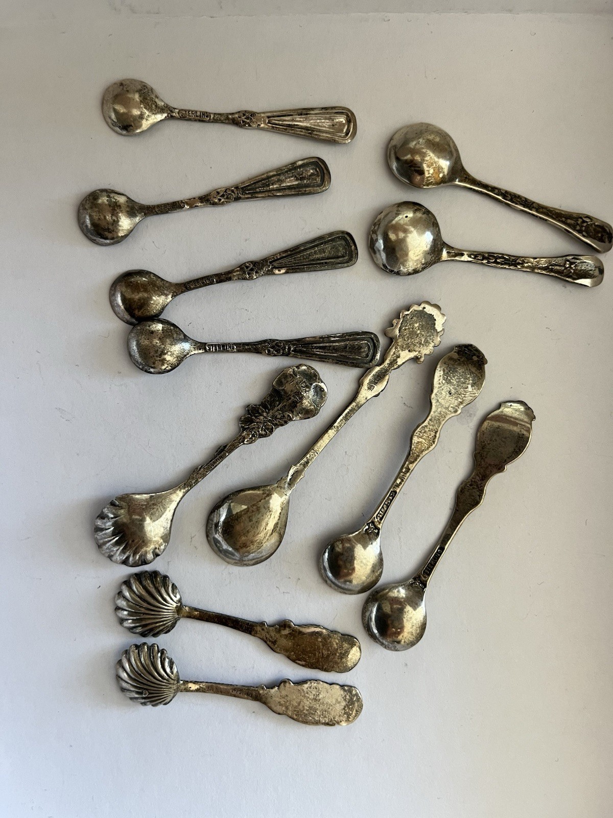 12 Assorted Antique Sterling Silver Salt Spoons