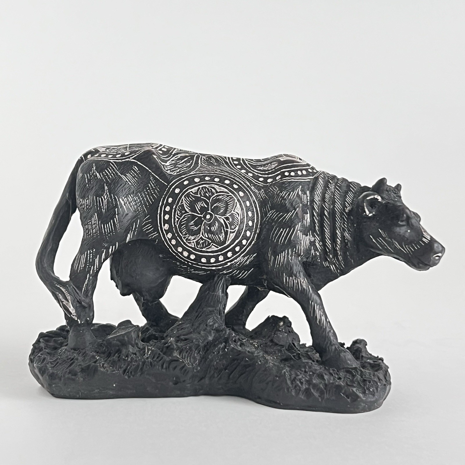 Cow Bull Figurine With Intricate Art
