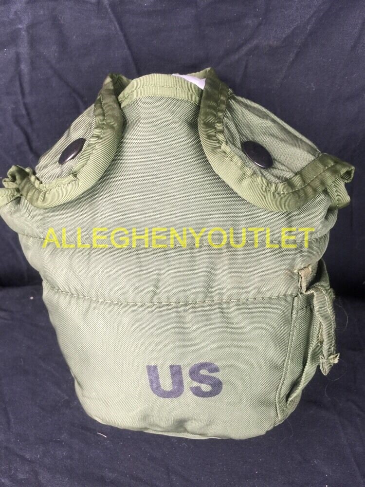 Military US Army 1 QT QUART CANTEEN COVER POUCH CARRIER OD WITH CLIPS EXCELLENT