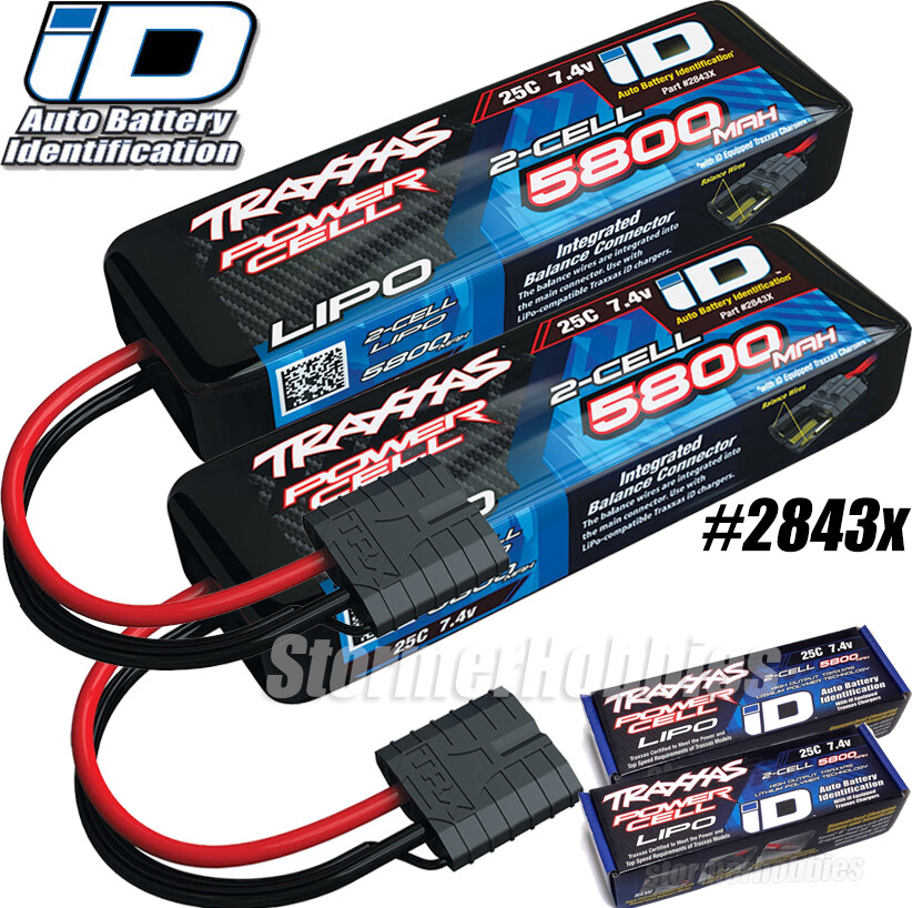2 Traxxas 7.4V 5800mAh 25C 2-Cell Power Cell LiPO iD Batteries TRA2843X