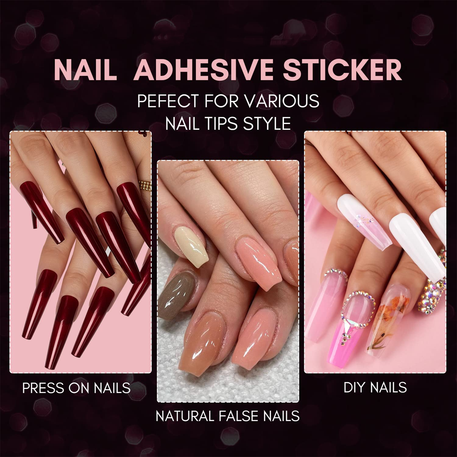 Double-Sided Nail Glue Tape Sticker Adhesive Tabs for Press on Nails 3-40 Sheet