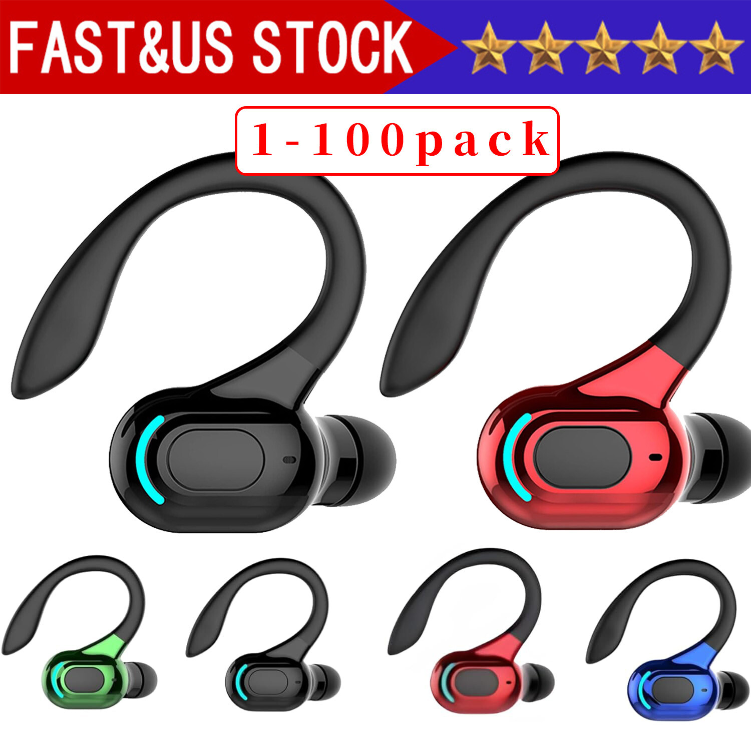 Bluetooth 5.1 Headset Wireless Earbuds Earphones Stereo Headphones Ear Hook Lot