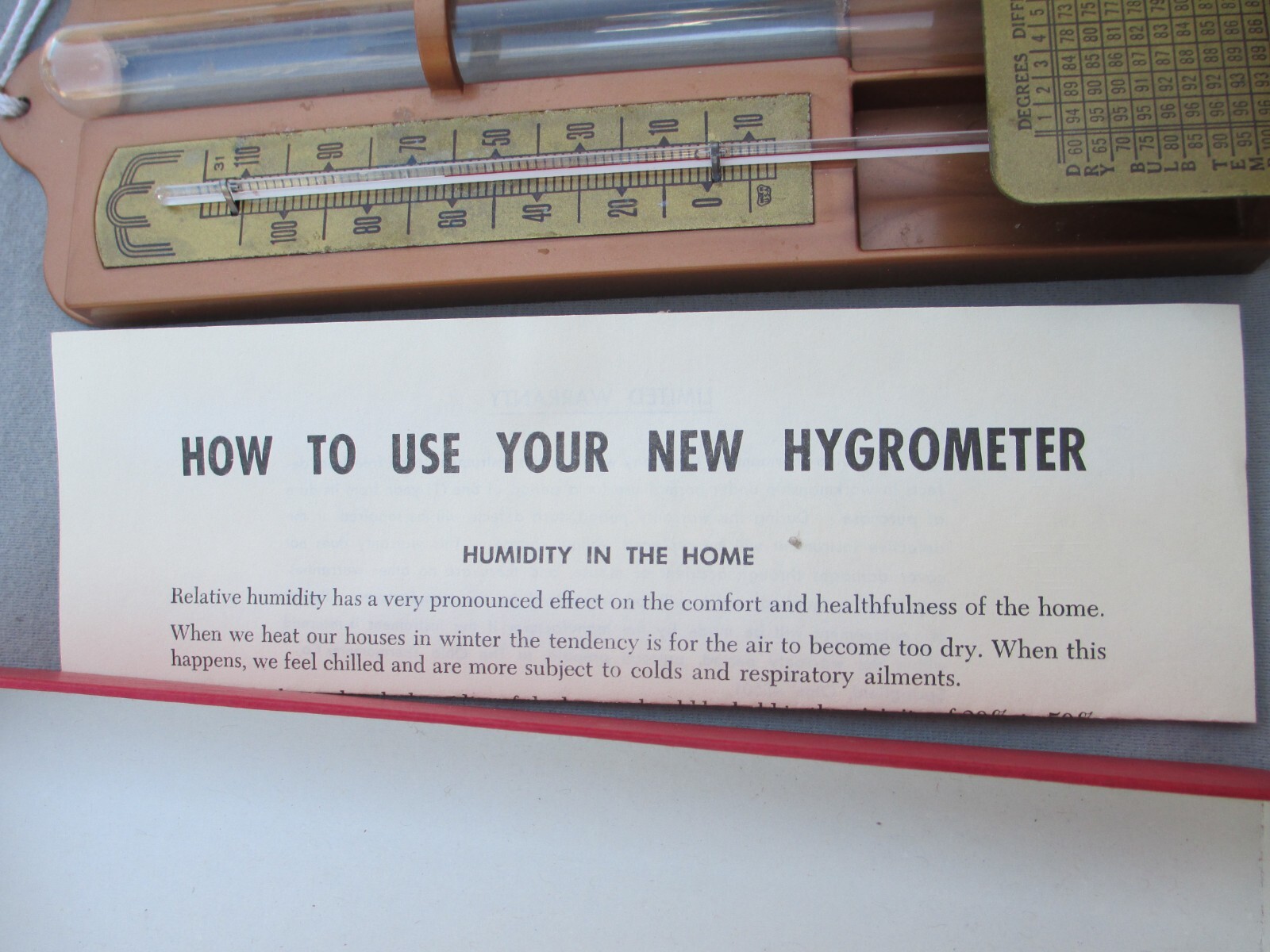 VTG HYGROMETER FOR HUMIDITY IN THE HOME GREAT COND EARLY 1960S APPEARS UNUSED