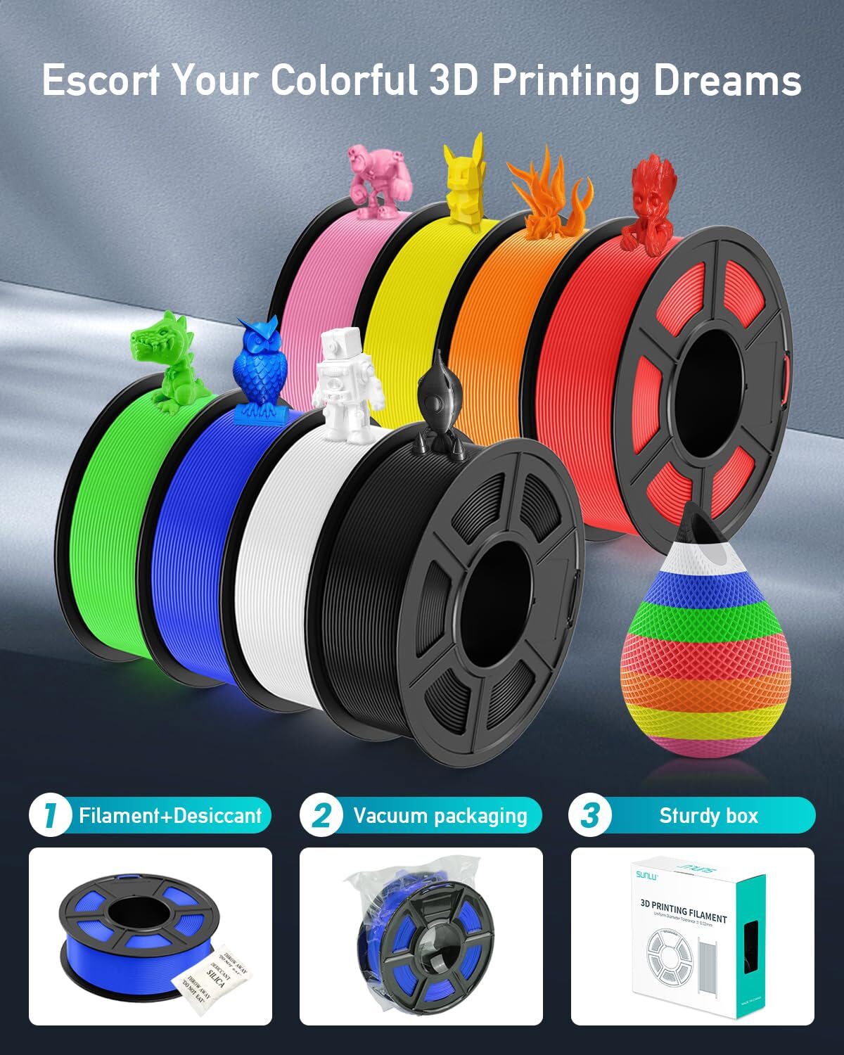 SUNLU 10KG PETG 3D Printer Filament 1.75mm PETG 1KG/ROLL +/-0.02mm Multicolor