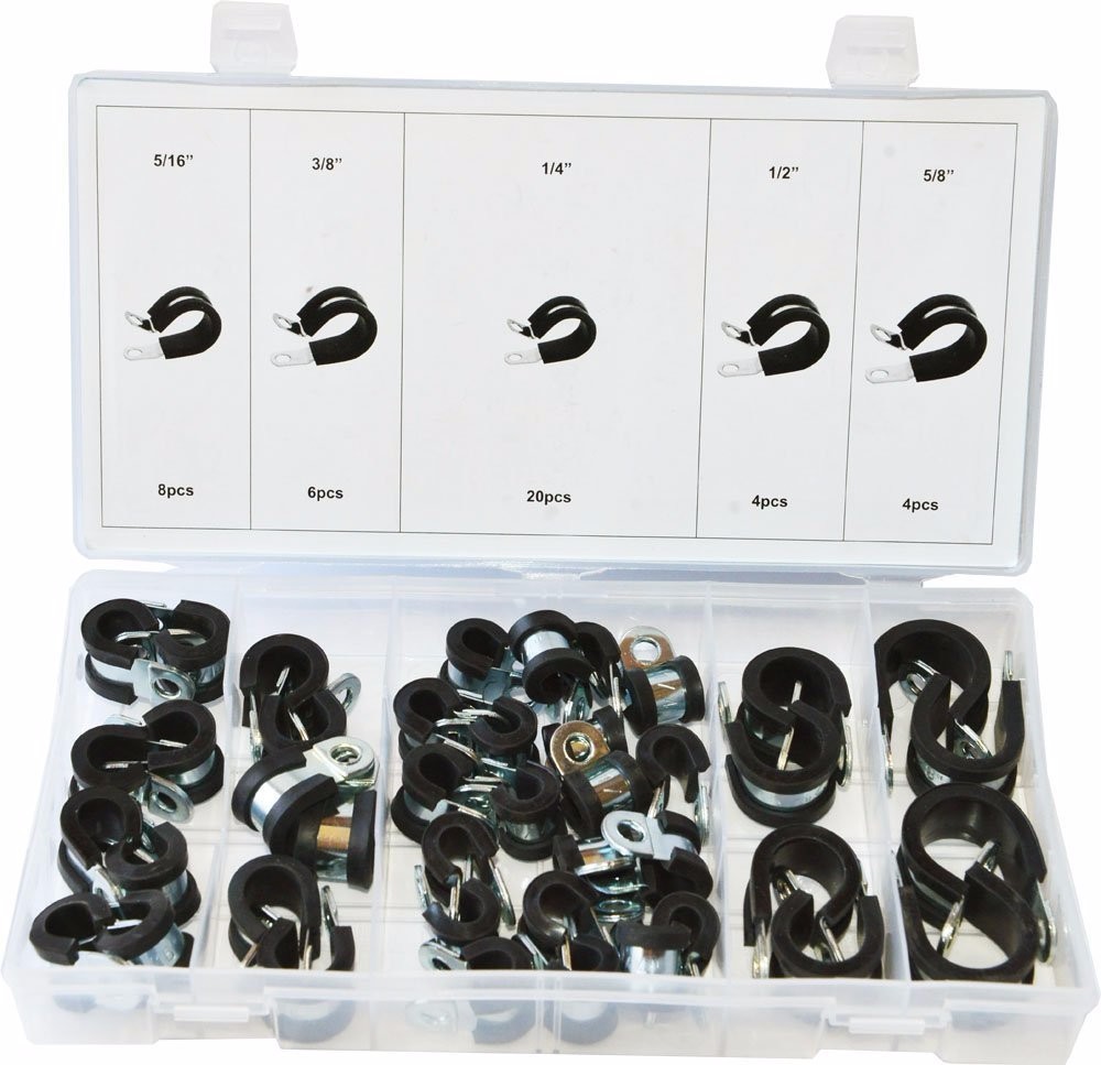 Swordfish 32290 42pc Rubber Insulated Hose Clamp Adel Clamp Assortment