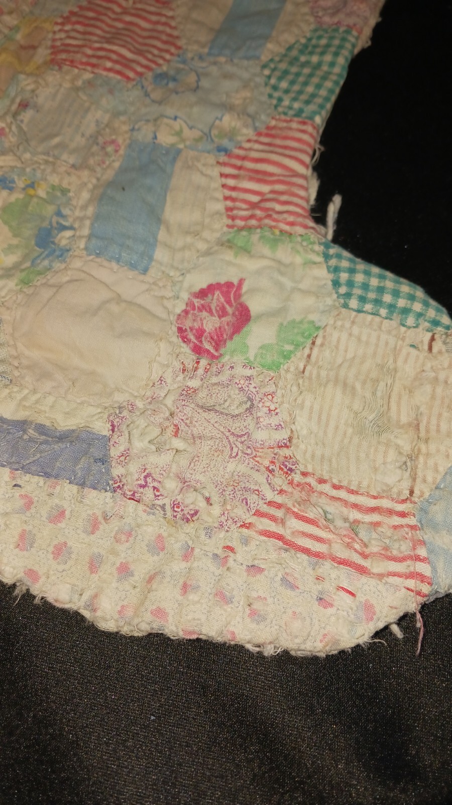 Antique Hand Stitched Quilted Christmas Stocking Flour Sack Rustic Cottage 1940s