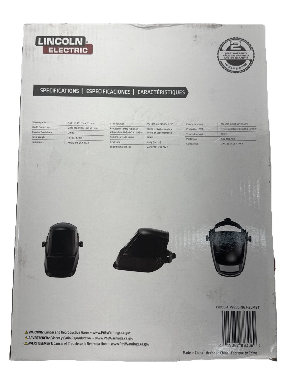 LINCOLN ELECTRIC Welding Helmet with No. 10 Lens 4-1/2 in. x 5-1/4 in View Area