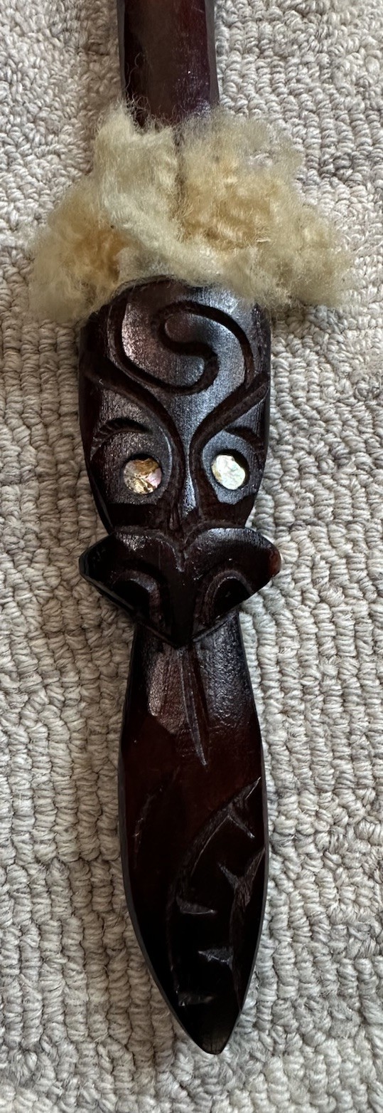 Wahaika Maori Patu New Zealand 15.5” & 27.75” Hand Carved Abalone Inlaid Weapons