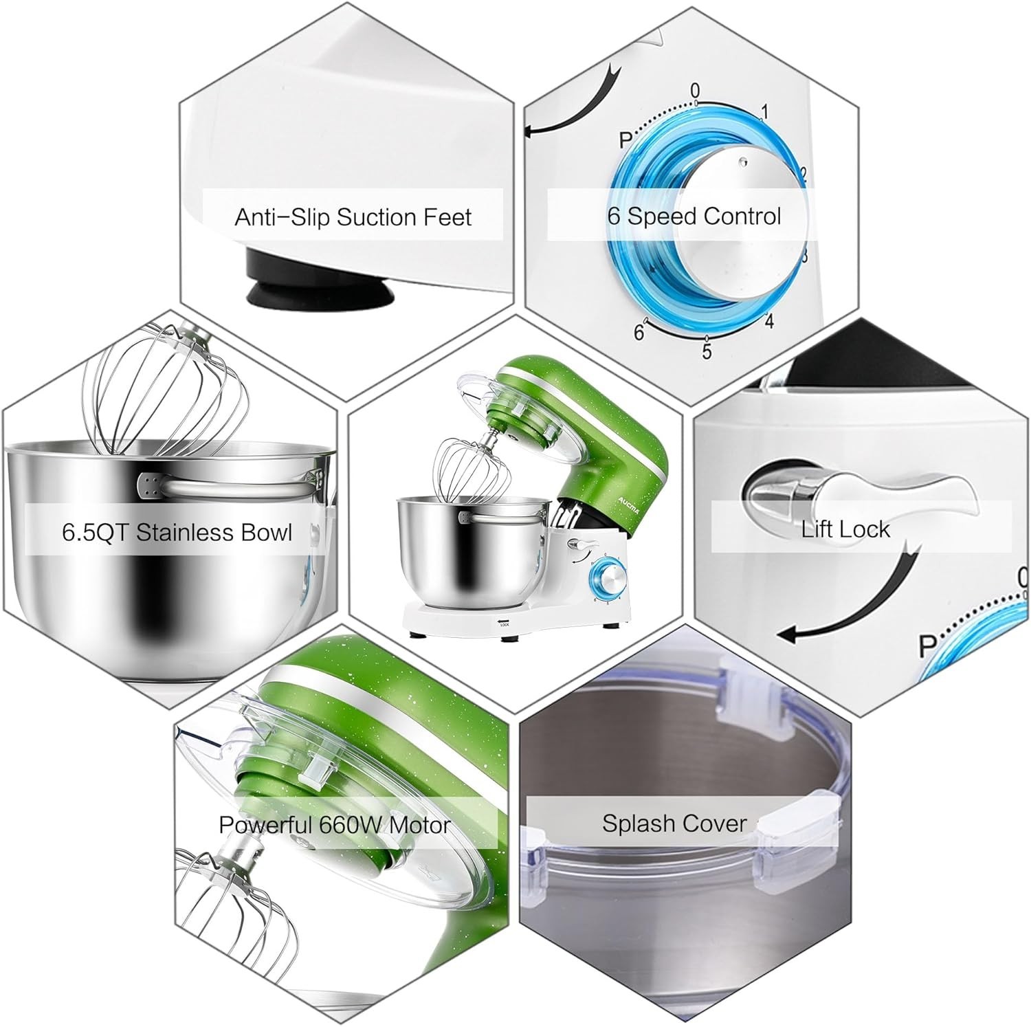 Aucma Stand Mixer 6.5QT 6-Speed Kitchen Electric Food Mixer Bowl NEW