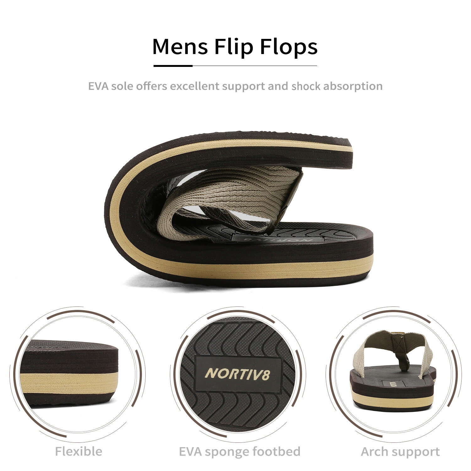 NORTIV 8 Men's Flip Flops Beach Sandals Lightweight EVA Sole Comfort Thongs