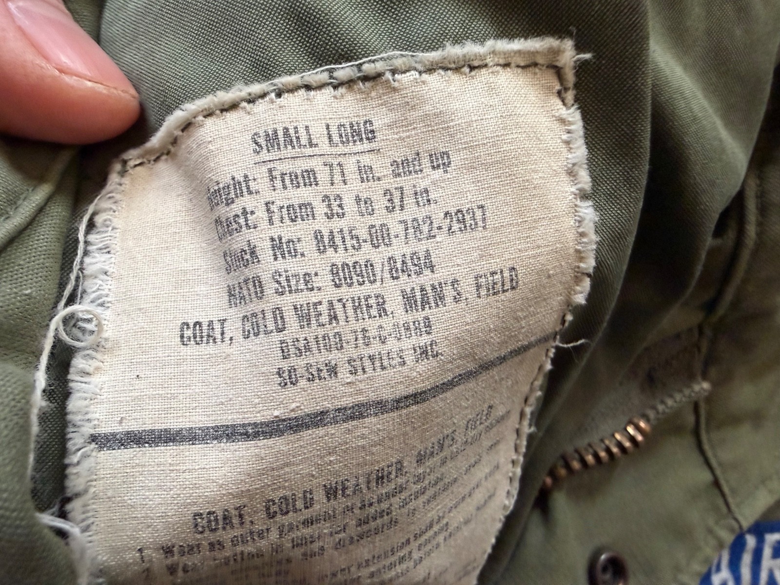 ORIGINAL VIETNAM WAR US ARMY OG-107 COLD WEATHER PARKA-SMALL SHORT