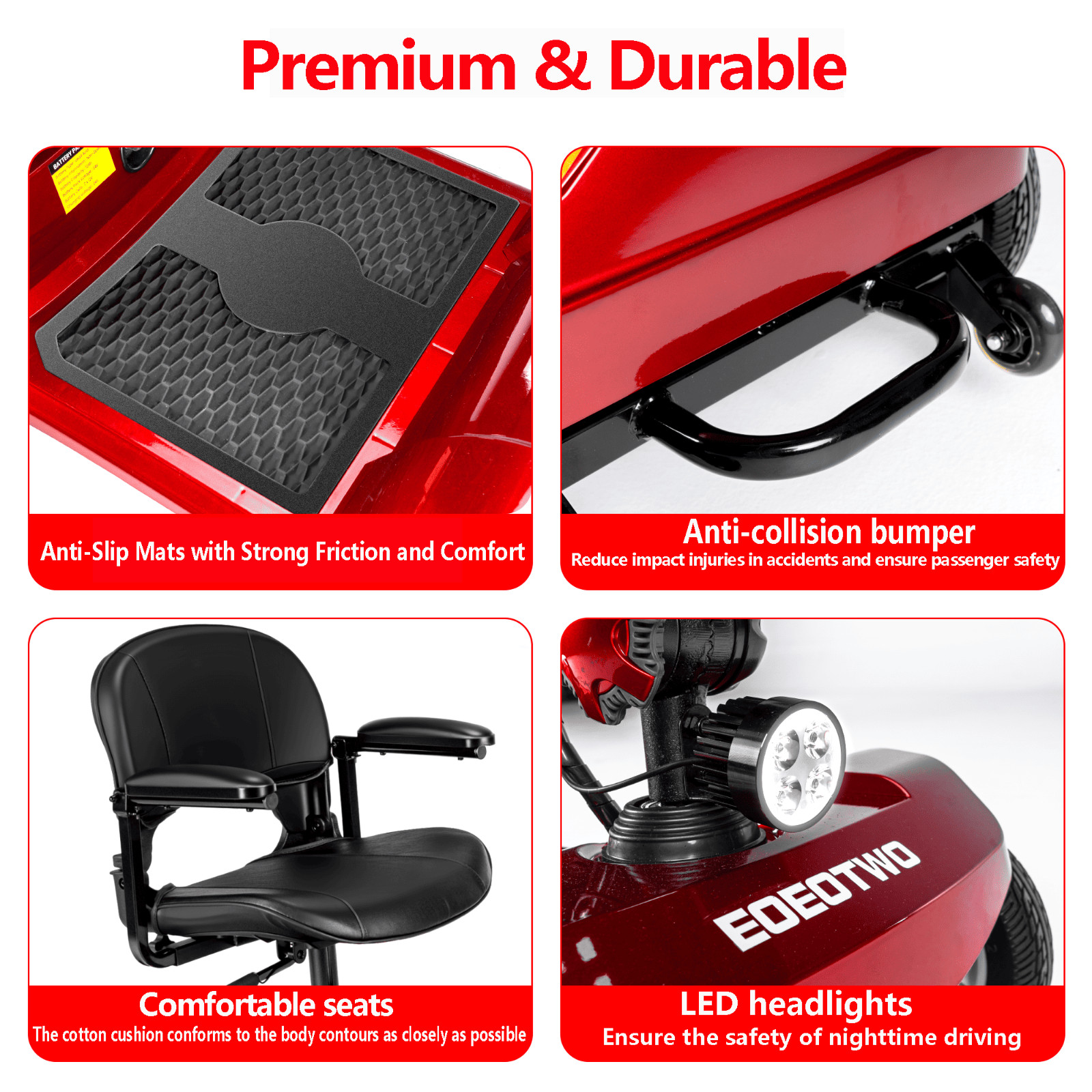 EOEOTWO Folding 4 Wheel Mobility Scooters for Senior Adult Max Load 419lbs