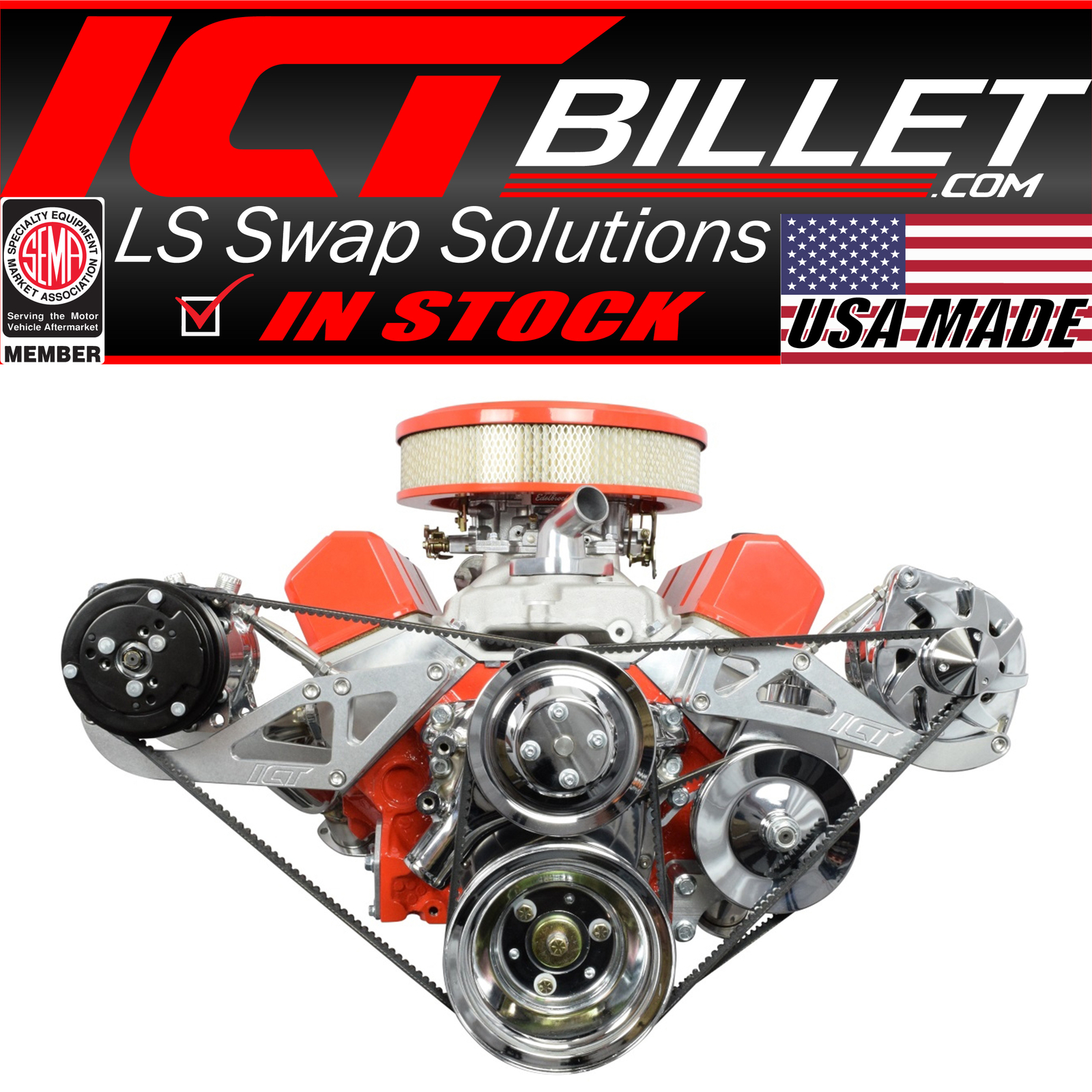 SBC Alternator Power Steering A/C Compressor Bracket Kit for Long Water Pump