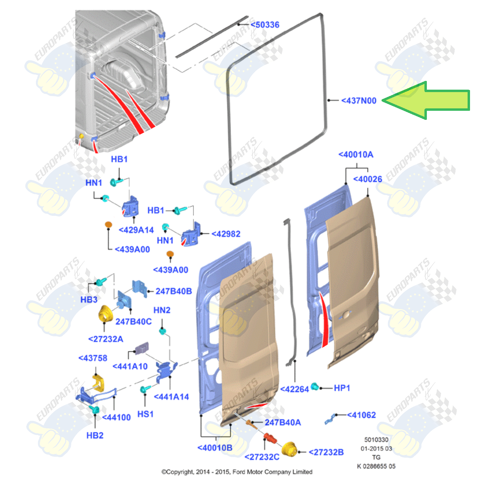 Ford Transit 2015-On Rear Cargo Door Seal Rubber Weatherstrip Fits H2 & H3 Roof