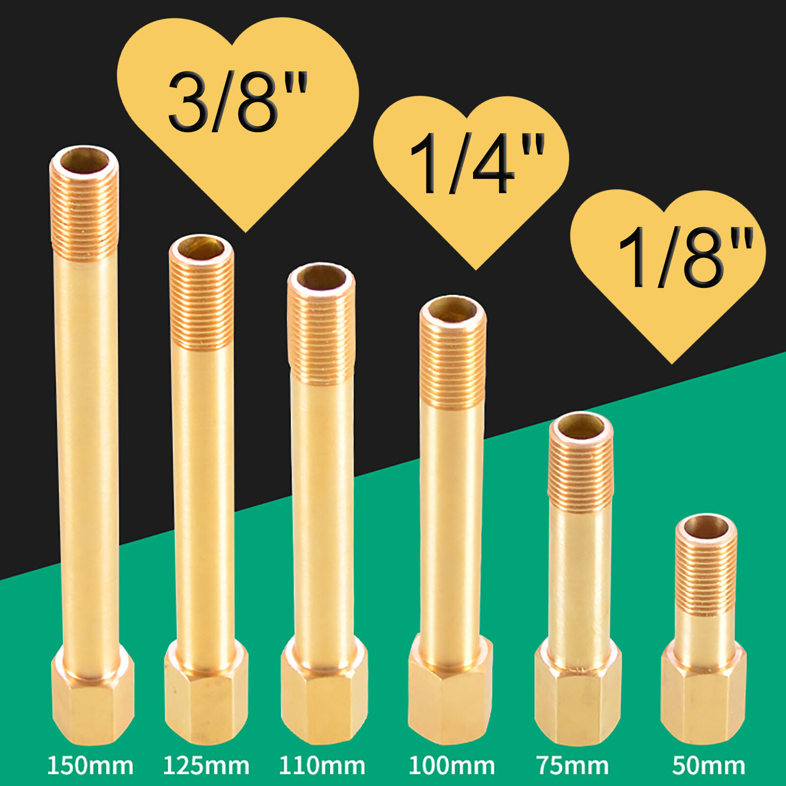 Brass Male To Female Pipe Fitting BSP Thread Extension Connectors 1/8" 1/4" 3/8"