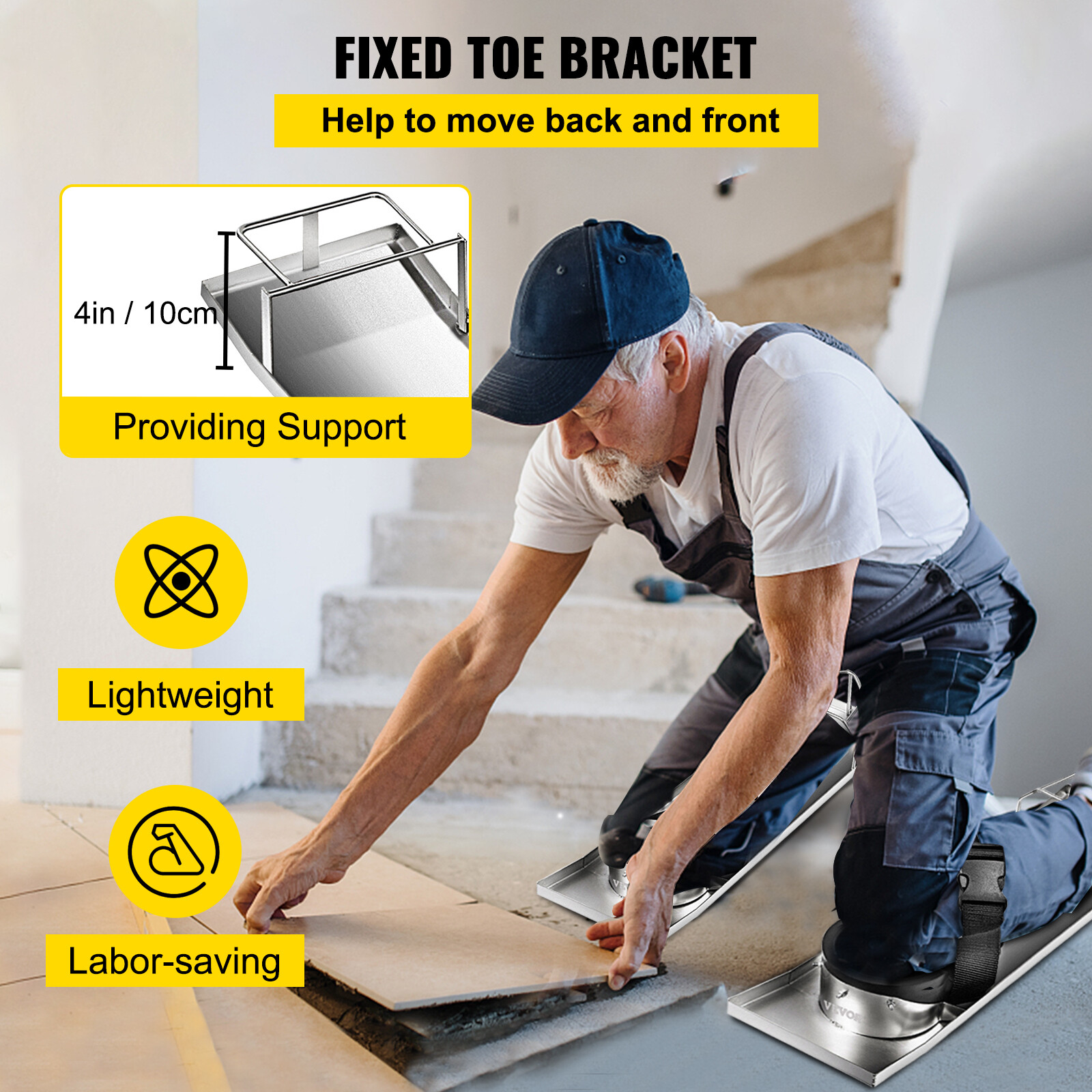 VEVOR Concrete Knee Boards Knee Sliders 30" x 8" Pair w/ Knee Pads for Concrete