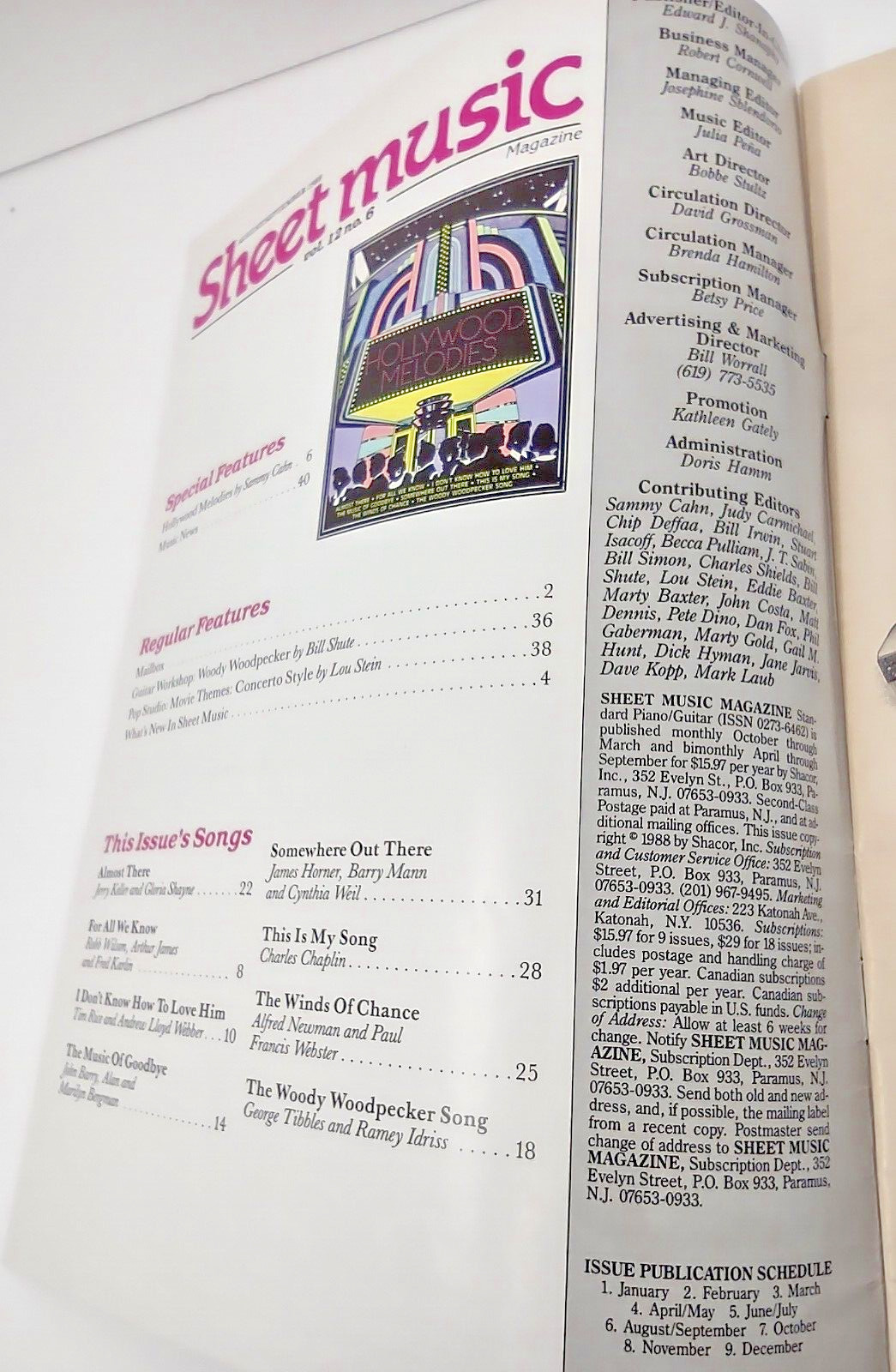 Sheet Music Magazine Hollywood Melodies Piano Guitar August September 1988