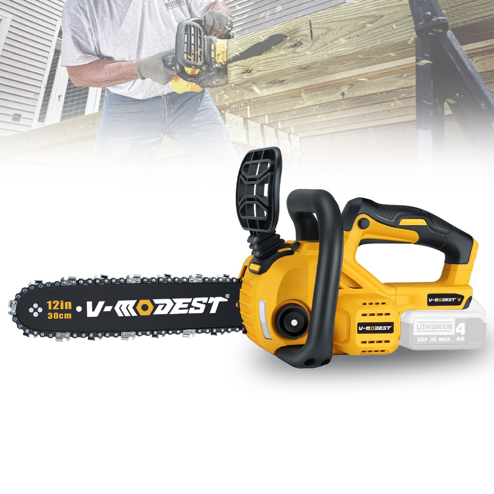 For DEWALT 20V MAX Battery Brushless 12-Inch Compact Cordless Chainsaw w/2 chain