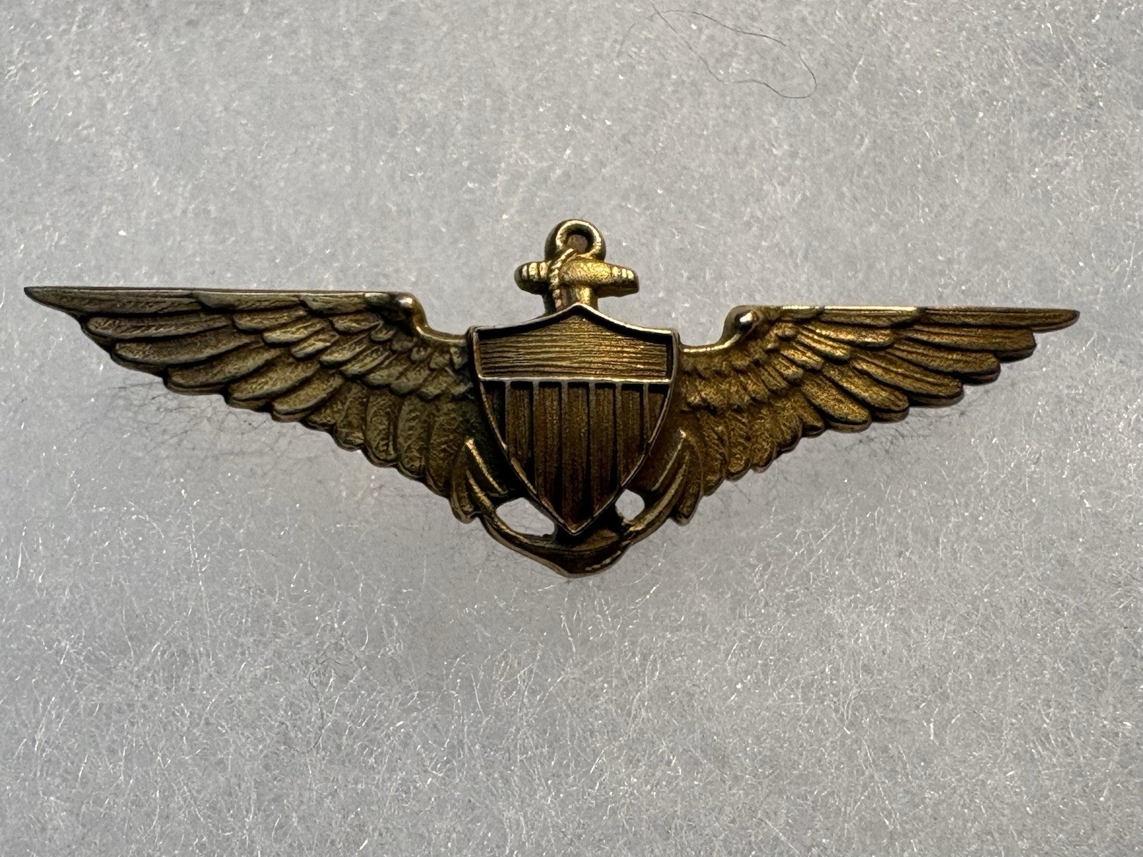 WWII / Prewar USN USMC 10k Solid Gold Aviator Pilot Wing ~ Sweetheart / Cap Size