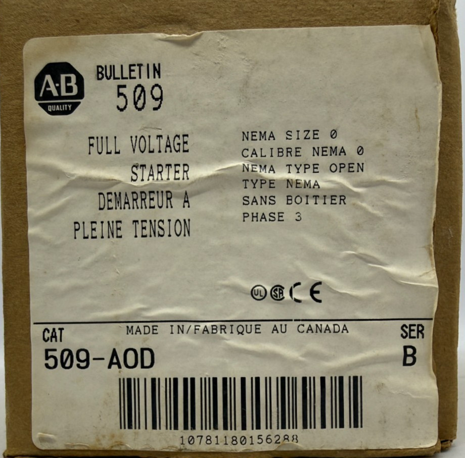 509-AOD Allen-Bradley Motor Starter Contactor 5 HP 600 VAC 18 amps. Size 0 (Z2)