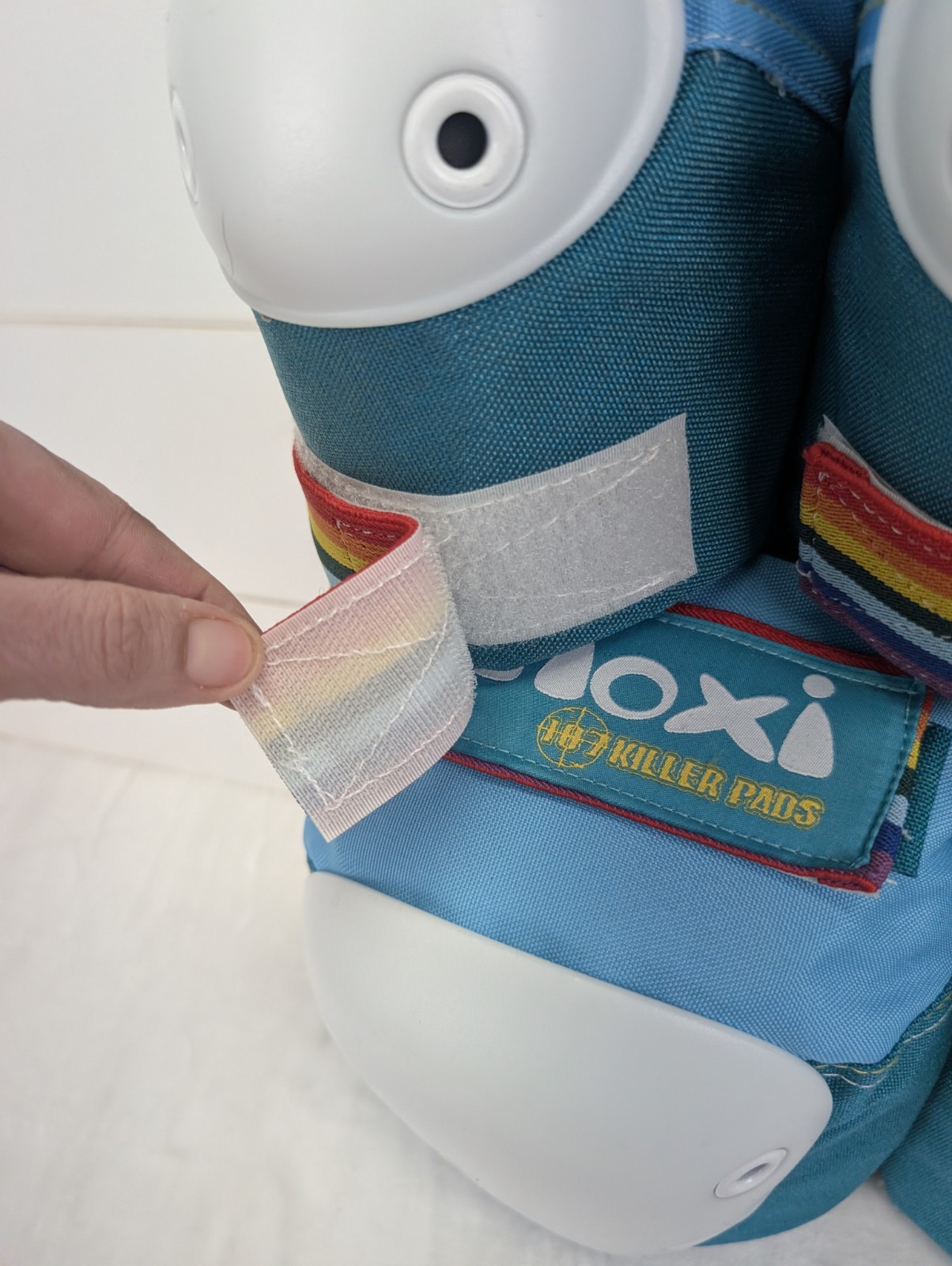 Moxi 187 Killer Pads Roller Skate Pad Set Knee Elbow Blue Rainbow Stripe