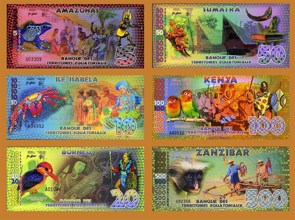 SET Equatorial Territories, 5;10;20;50;100;500 Francs, 2014-2015 POLYMER, UNC