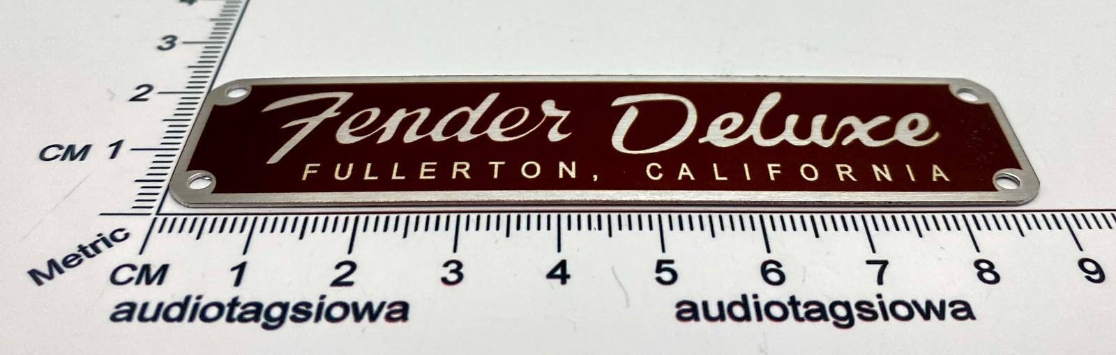 Fender Deluxe Fullerton Logo Case Badge Custom Made Silver Aluminum with Screws