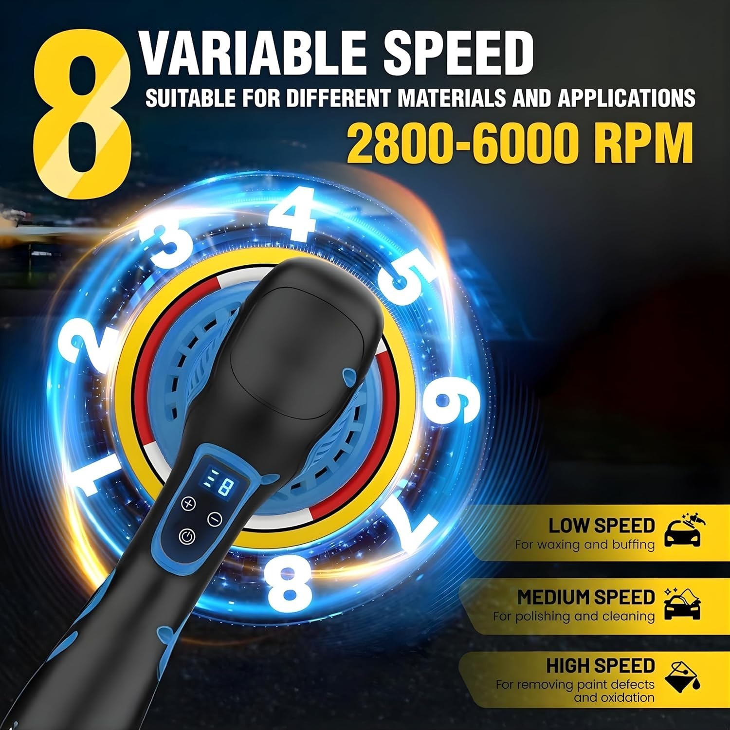 Cordless Car Buffer Polisher Kit 6 Inch with 21V 2x2000mAh & 9 Pcs Attachments