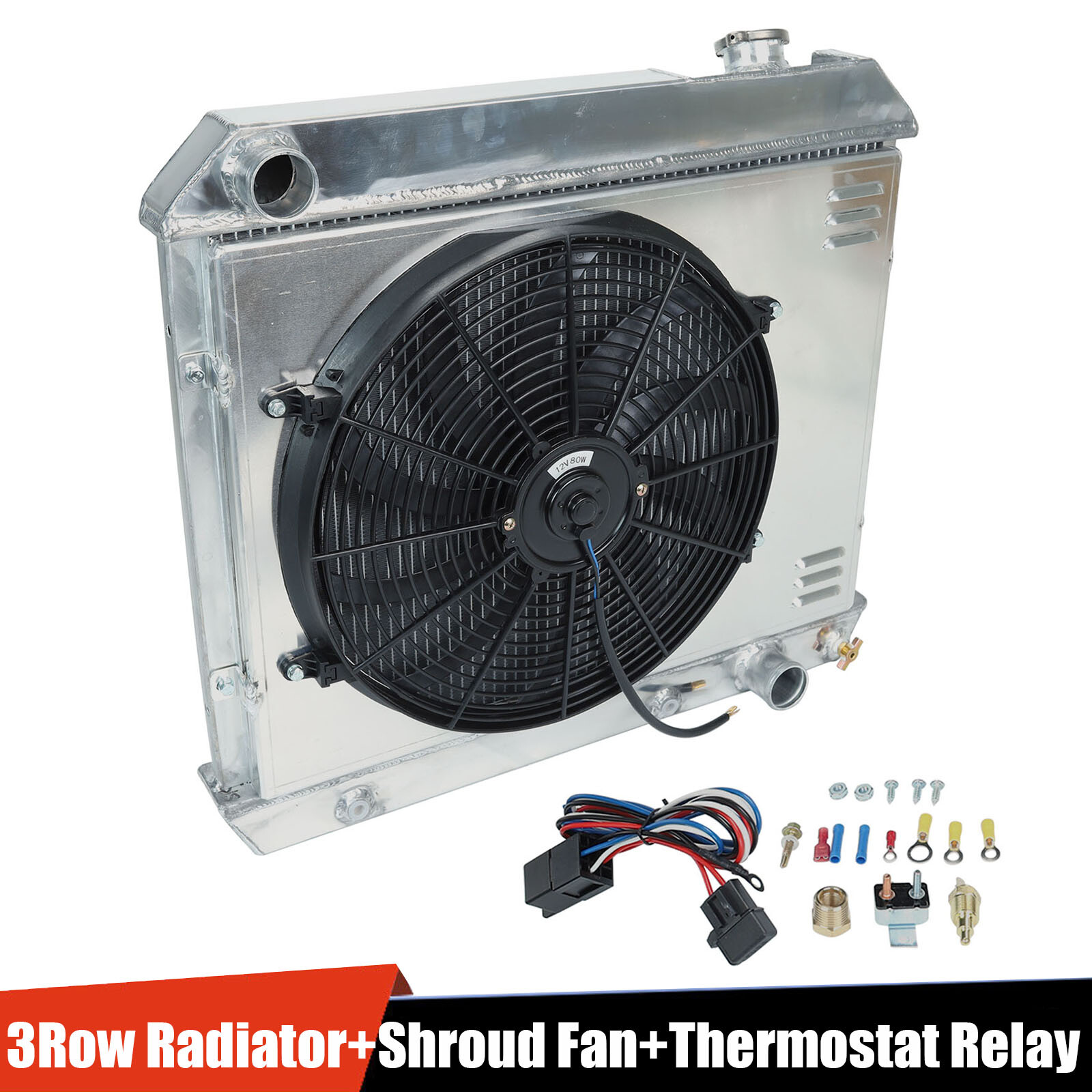 3-Row Radiator +Shroud Fan Relay Kit For 1963-66 Chevy C/K C10/C20/C30 Pickup V8