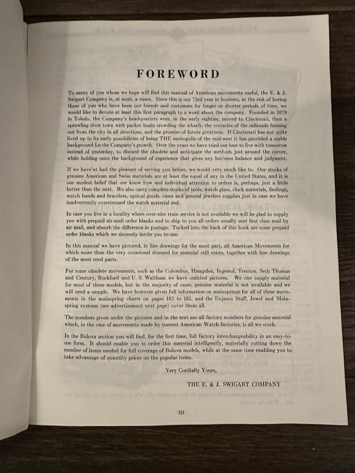 1952 Illustrated Manual of American Watch Movements Original E & J Swigart RARE