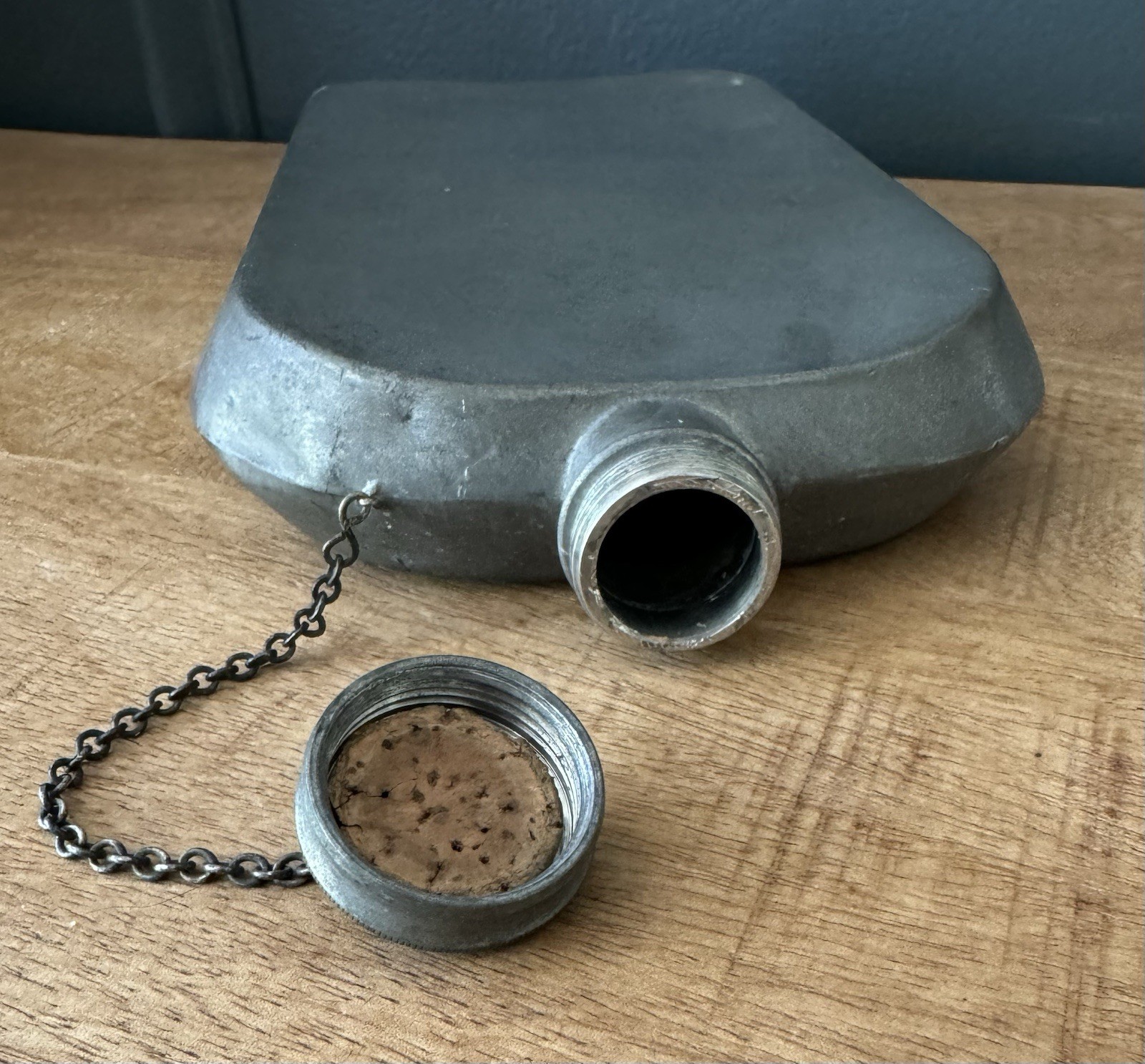 ANTIQUE PEWTER ABERCROMBIE & FITCH 24 OUNCE FLASK|CANTEEN WITH CHAIN