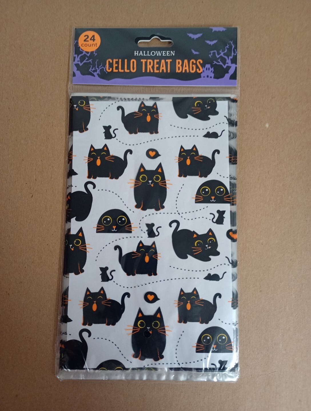 24 Halloween Cello Treat Bags Black Cats