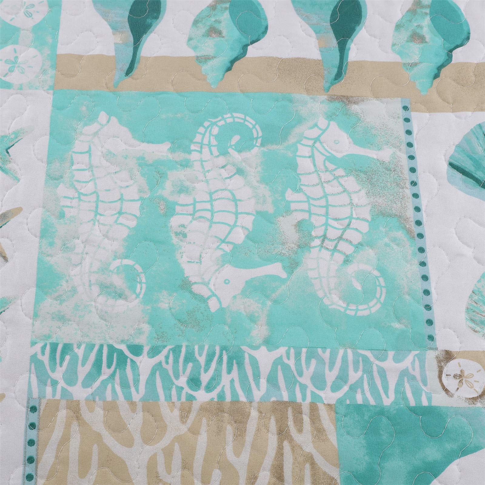 3 Piece Beach Quilt Set King Size Coastal Bedding Set Blue Green Lightweight ...