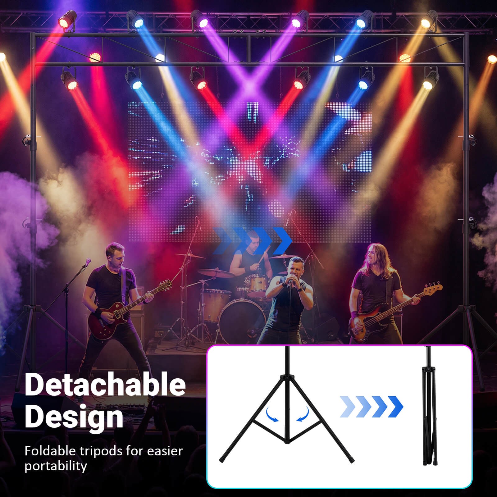 Portable Lighting Truss System w/2 Folding Tripods, 12 Mounting Points for Bands