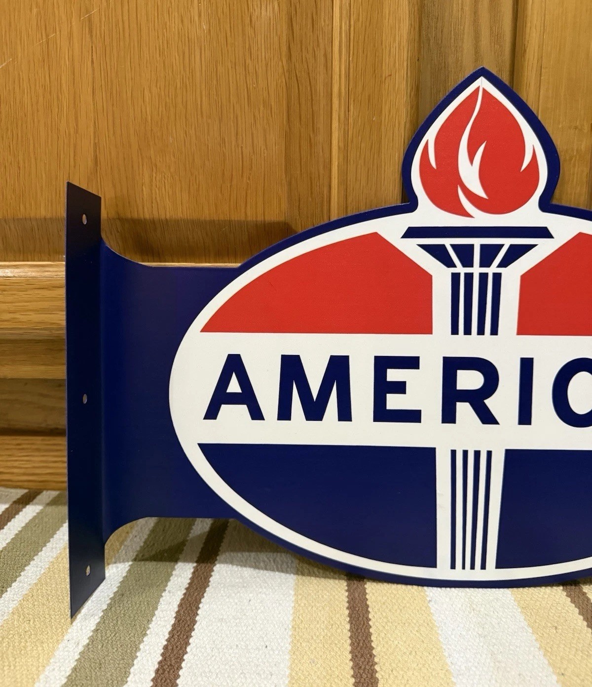 American Gas Oil Flange Sign Amoco Double Sided Vintage Style Wall Decor