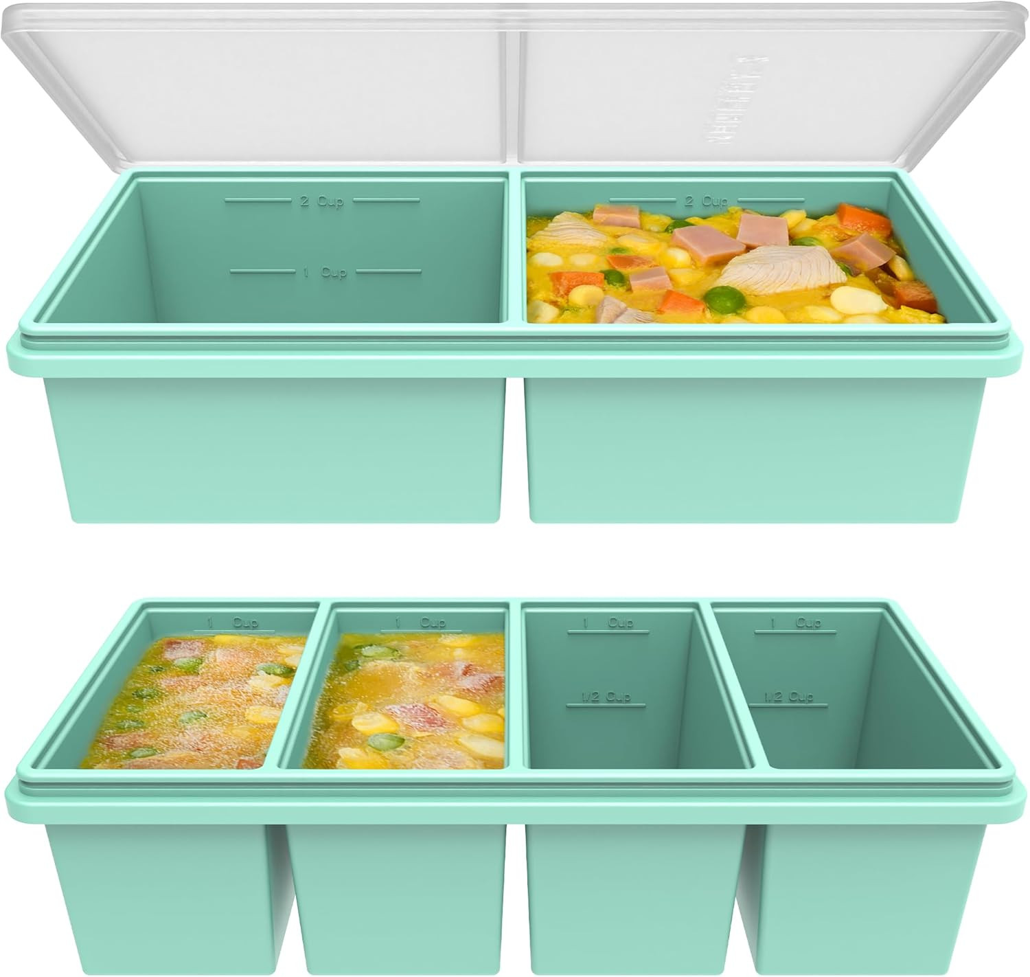Silicone Soup Freezer Molds with Lids, 2 Cup & 1 Cup Combo, Soup Container Style