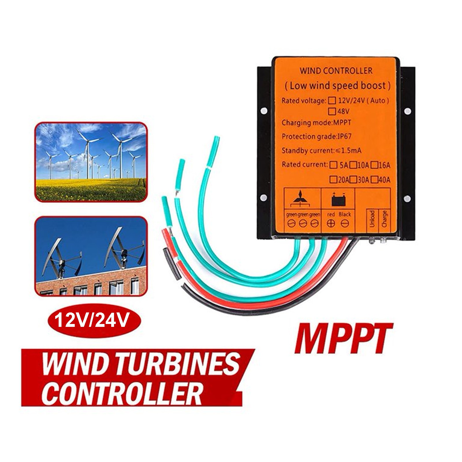 800W-1000W-3000W Wind Turbine Generator 12/24V 48V MPPT Charge Controller Regler