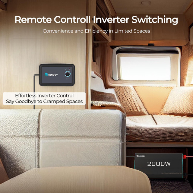 Renogy 2000W Pure Sine Wave Inverter 12V DC to 120V AC Converter Remote Control