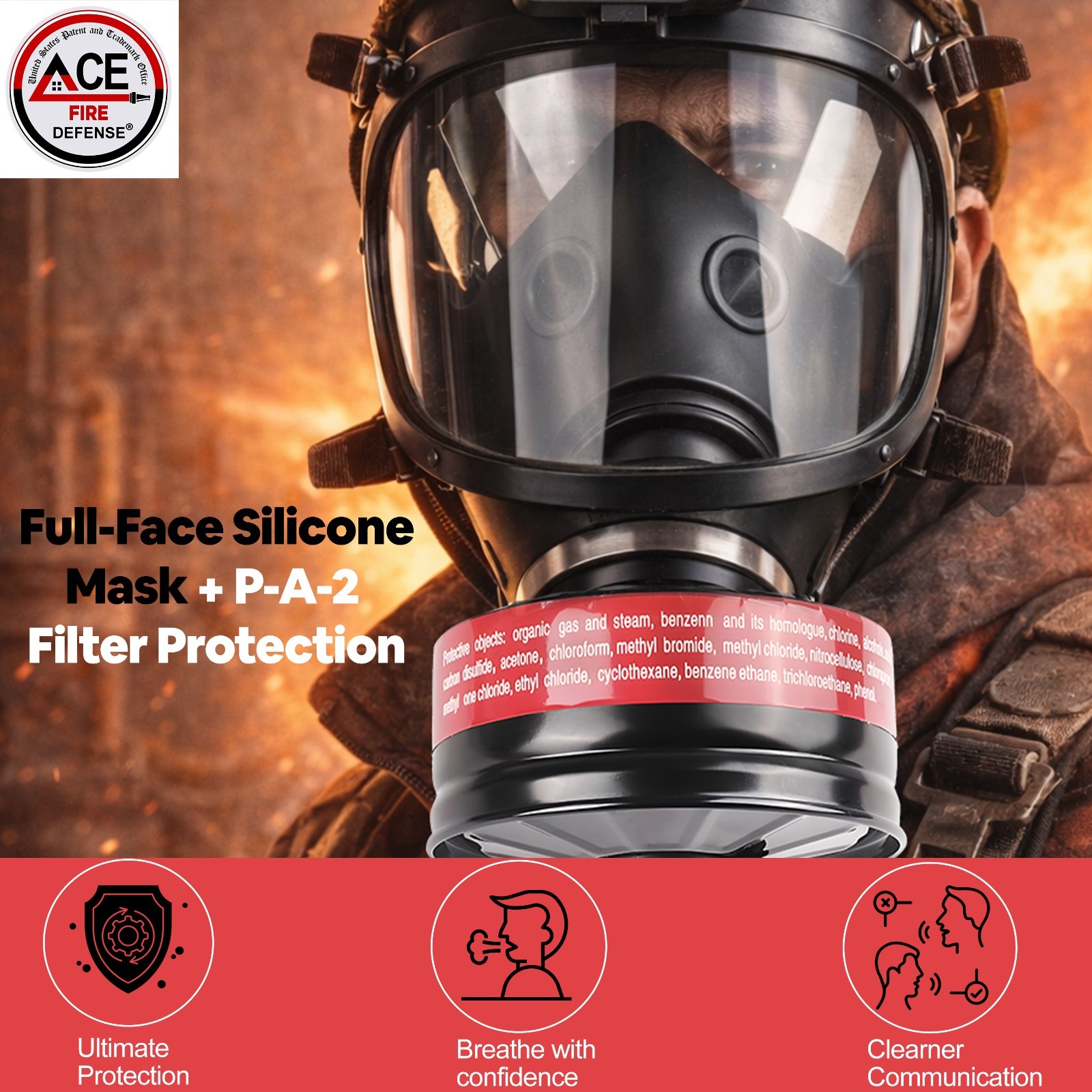 Ace Fire Full Face Respirator Gas Mask | P-A-2 Original NATO Approved Filter