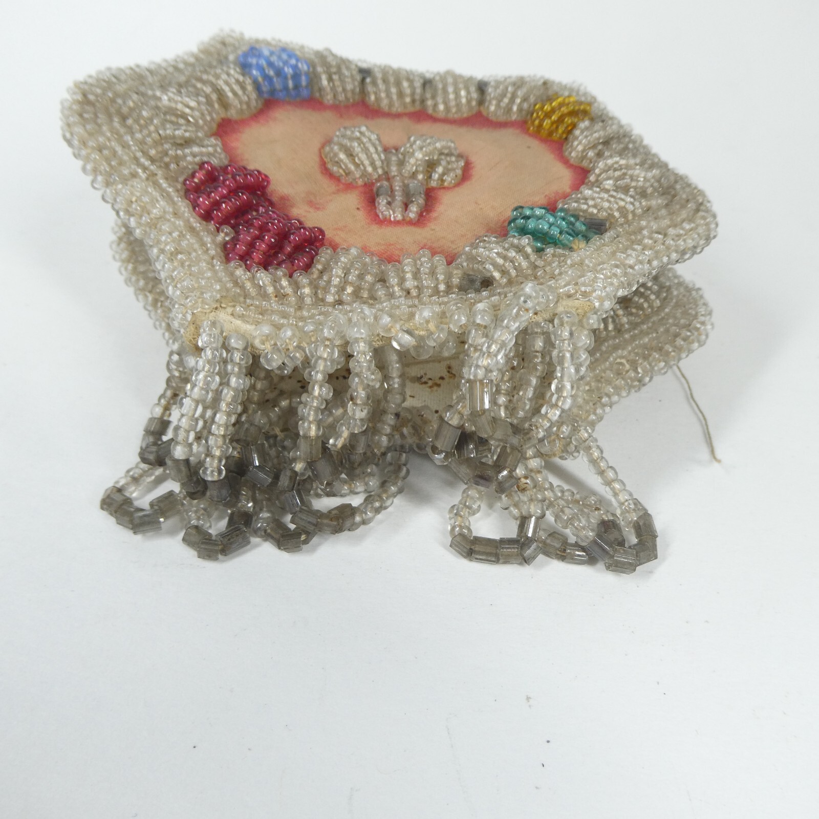 Beaded Purse Antique Iroquois? Fringed Beadwork Bag Whimsy AS IS