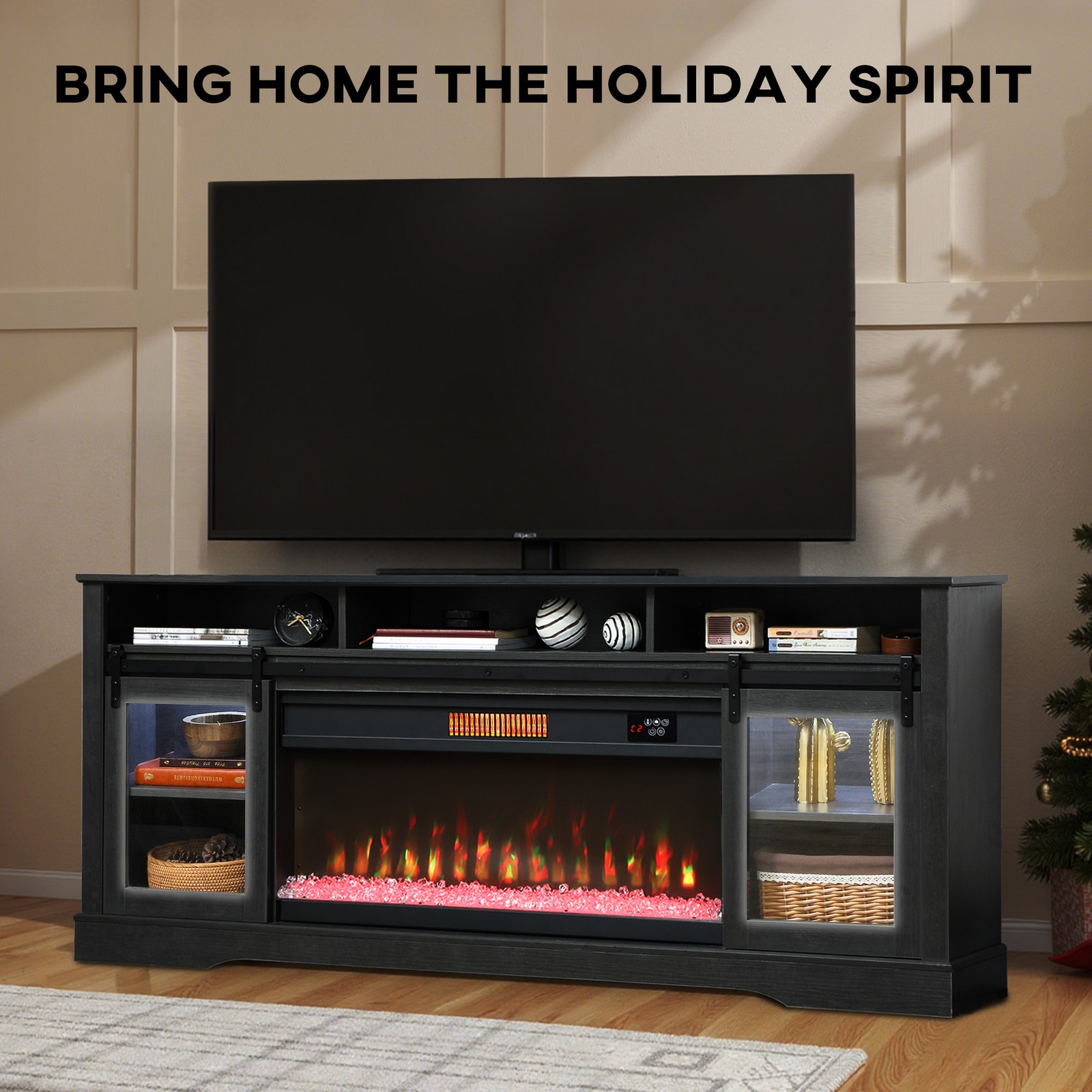 HOMCOM Modern Electric Fireplace TV Stand for TVs Up to 80 Inches, Gray