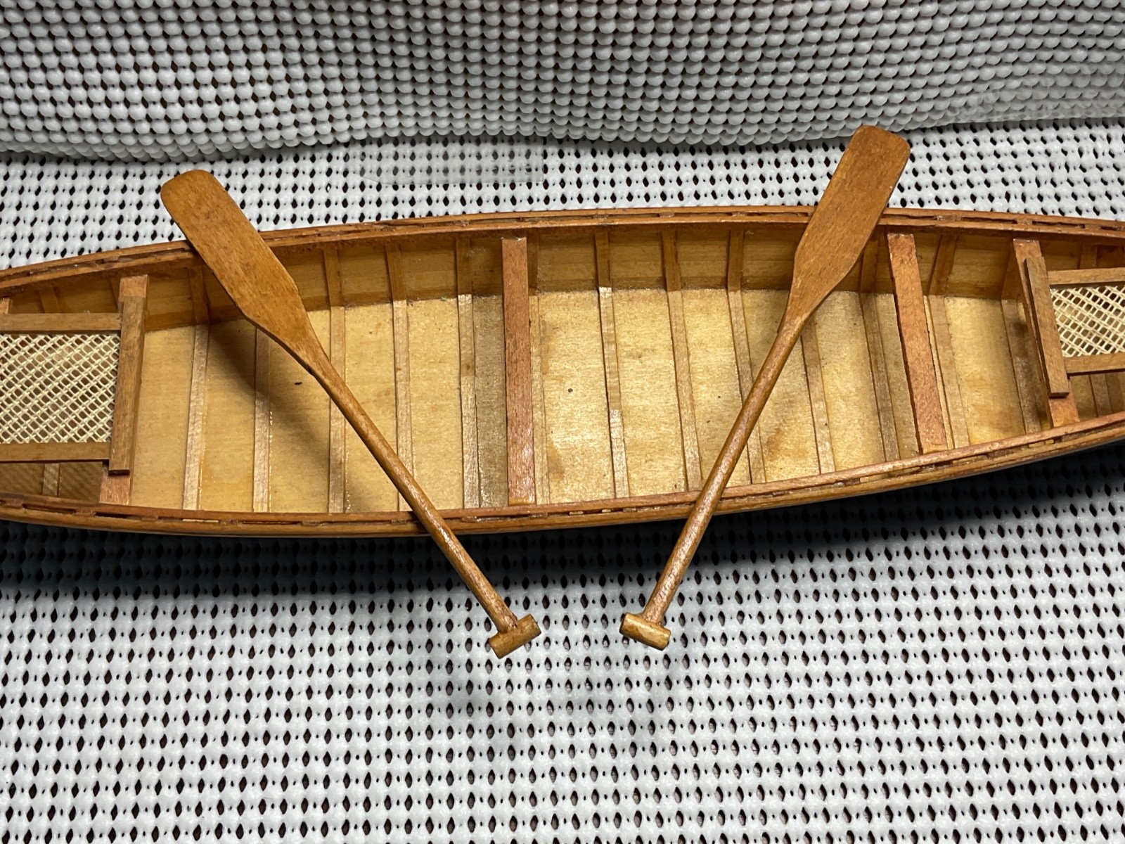 Vintage Wood Canoe 16” Long 2 3/4” Wide 1 1/4” High With 2 Paddles