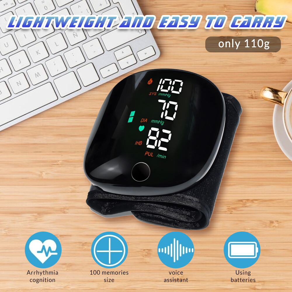 LED Blood Pressure Monitor Wrist Rechargeable Voice Broadcast Heart Rate Machine