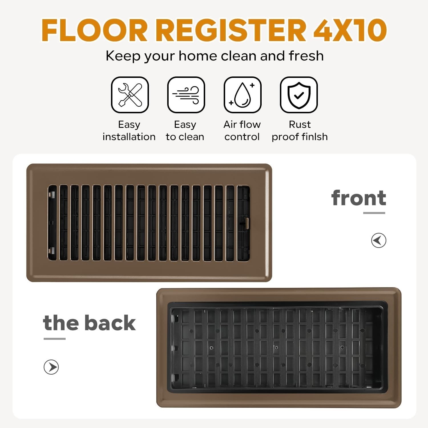 Floor Register 4x10, 6 Pack Floor Vent Covers for Home Floor Heavy Duty Steel