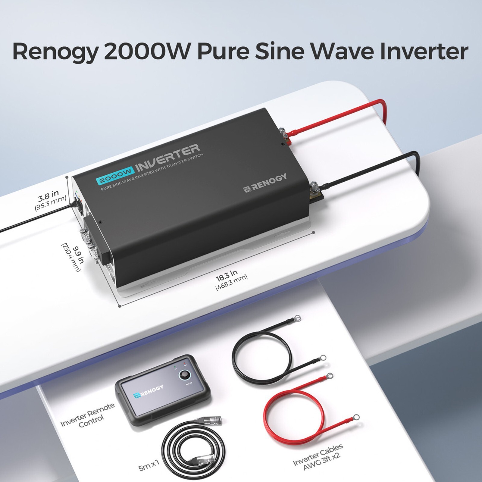 Renogy 2000W 12V Pure Sine Wave Inverter W/ UPS Transfer Switch and Built-in BT